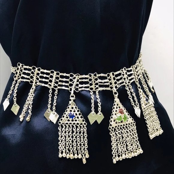 Tribal SIlver Kuchi Pendant Belly Chain, Afghan Kuchi Belly Dance Belt - Picture 3 of 8